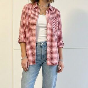 Tommy Hilfiger Red and White Plaid Button Down Shirt